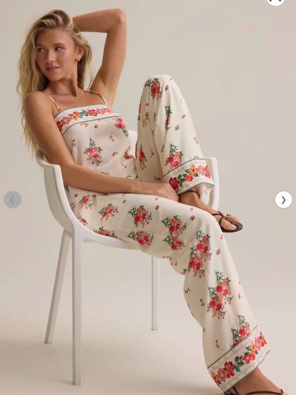 Altar'd State Cream Floral Wide-Leg Trousers and Top Coord 2Pieces Set